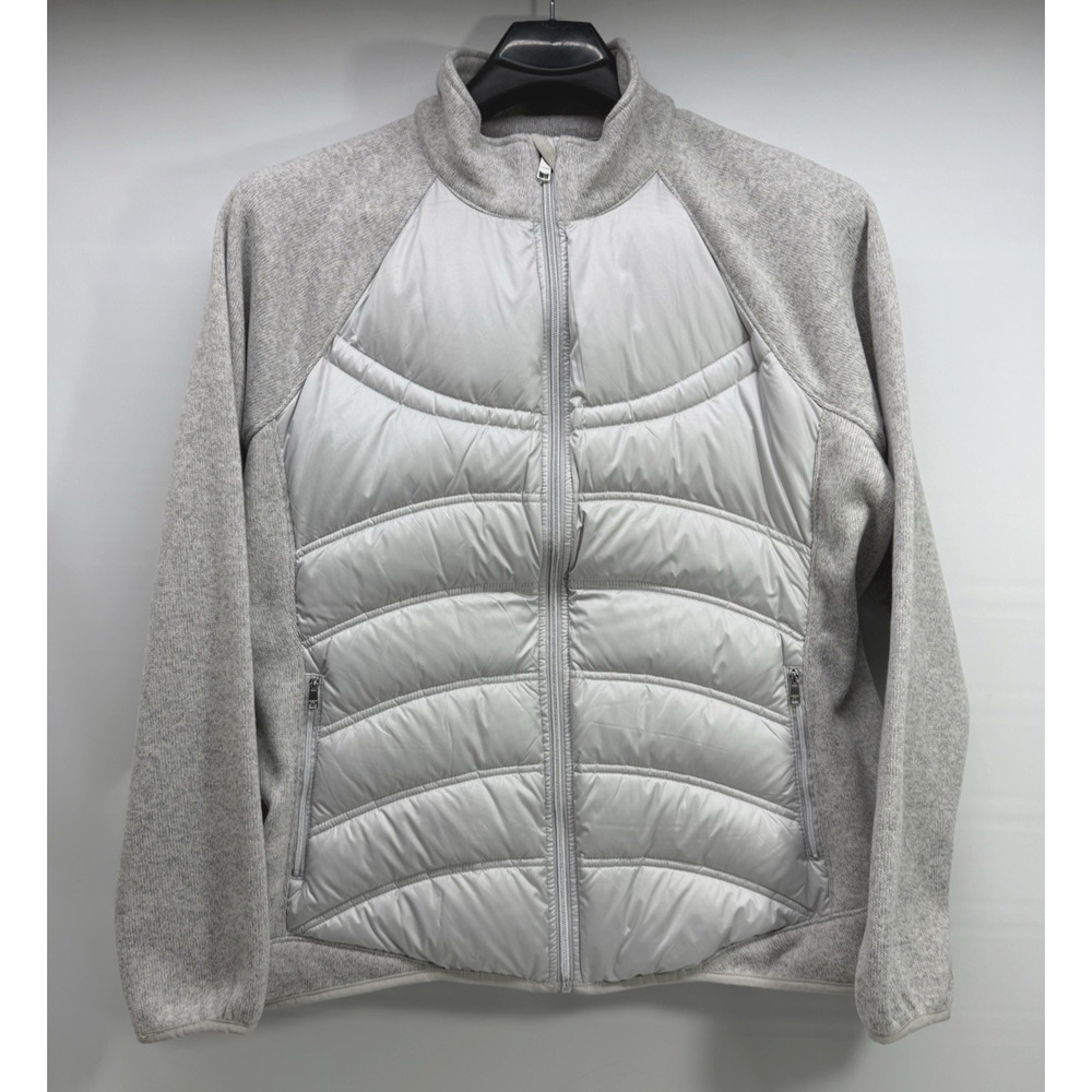 LONDON FOG Sweater Fleece /Down Panels Full Zip Jacket Light Gray Women's XXL